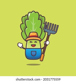 cute lettuce farmer. Vegetable world day. Vector isolated flat illustration for poster, brochure, web, mascot, sticker, logo and icon.