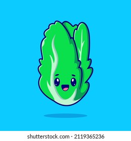 Cute Lettuce Smile Cartoon Vector Icon Illustration. Food Nature Icon Concept Isolated Premium Vector. Flat Cartoon Style