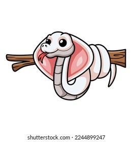Cute leucistic cobra snake cartoon on tree branch