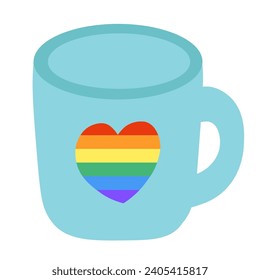 Cute LGBT Cup with rainbow heart isolated on white background. LGBTQ. Symbol of the LGBT pride community. Flat vector illustration.