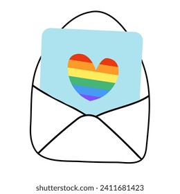 Cute LGBT Envelope with Heart Rainbow. LGBTQ. Symbol of the LGBT pride community. Vector cartoon flat illustration.