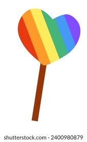 Cute LGBT Lollipop on stick isolated on white background. LGBTQ. Symbol of the LGBT pride community. Rainbow. Flat vector illustration.