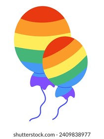 Cute LGBT Rainbow Two Balloons isolated on white background. LGBTQ. Symbol of the LGBT pride community. Flat vector illustration.