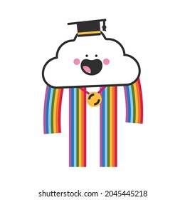 Cute lgbtq cloud character in graduate cap vector cartoon concept illustration isolated on a white background.