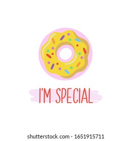 Cute LGBTQ pride print with donut. Beautiful design elements. Vector hand drawn illustration and lettering. Pride Month poster, banner, logo design.