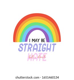 Cute LGBTQ pride print with rainbow. Colorful design elements and lovely typography. Vector hand drawn illustration and lettering. Pride Month poster, banner, logo design.