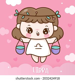 Cute Libra cartoon horoscope love illustration doodle style, zodiac character sign vector, Sheep as astrological symbol (Kawaii character).Nursery Wall Fairytales magic,hand drawn.Perfect.