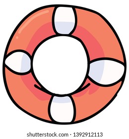 Cute lifebuoy cartoon vector illustration motif set. Hand drawn isolated lifering elements clipart for dangerous sailing blog, nautical graphic, rubber inflatable web buttons.
