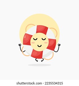 cute lifebuoy character meditating in yoga pose