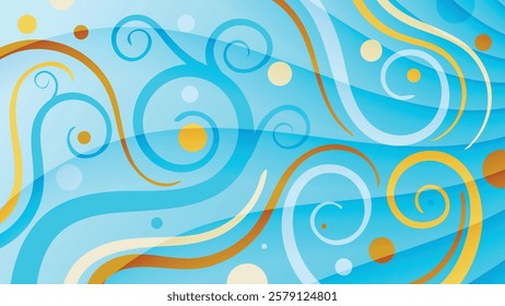 Cute light blue art wallpaper with curls. An excellent background for advertising, posters, postcards, business cards, corporate attributes and your other projects. Vector.