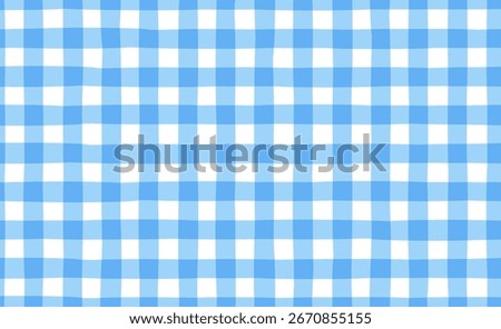 Cute light blue checkered vichy print in kid's style. Tartan seamless pattern. Vector illustration of tartan vichy plaid for textile, packaging and fabric print in picnic style.