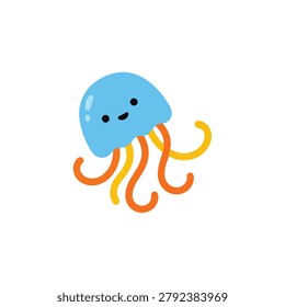 Cute Light Blue Jellyfish Floating Minimalist Cartoon Illustration