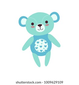 Cute light blue teddy bear soft plush toy, stuffed cartoon animal vector Illustration