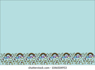 Cute light blue template with a bottom border of rainbows and stars