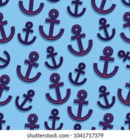 cute light blue violet sailor ship anchor seamless pattern