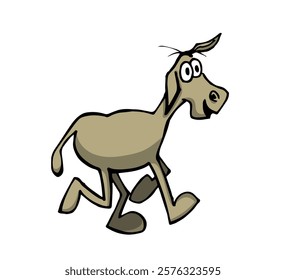 Cute light brown happy smiling donkey horse character walking. Colorful cartoon style vector illustration on white background.