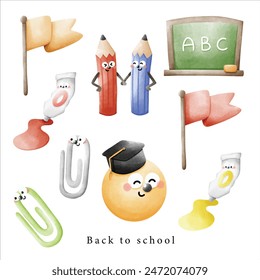 cute light bulb, atom, beaker and  world globe for back to school illuatration element clipart