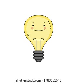 Cute Light Bulb Cartoon Character Smiling