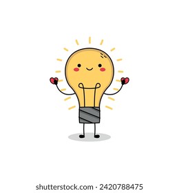 Cute light bulb cartoon character spreading love doodle