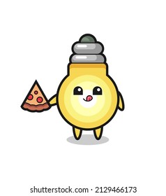 cute light bulb cartoon eating pizza , cute style design for t shirt, sticker, logo element