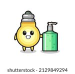 cute light bulb cartoon with hand sanitizer , cute style design for t shirt, sticker, logo element