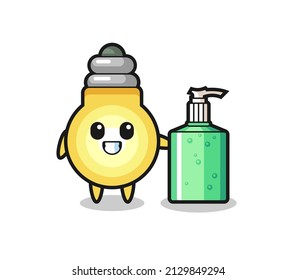 cute light bulb cartoon with hand sanitizer , cute style design for t shirt, sticker, logo element