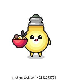 cute light bulb character eating noodles , cute style design for t shirt, sticker, logo element