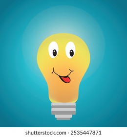 Cute light bulb with eyes and mouth smiling cheerful