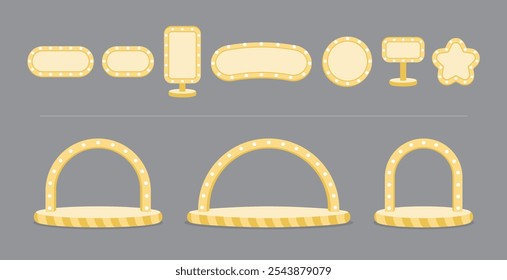 cute light bulb gold stage and sign 3d illustration vector set for decorating your artwork