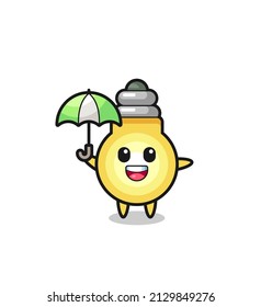 cute light bulb illustration holding an umbrella , cute style design for t shirt, sticker, logo element