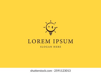 Cute light bulb logo design with smiling face character