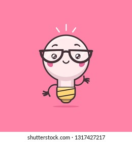 Cute light bulb nerd geek mascot cartoon vector illustration