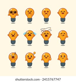 cute light bulbs cartoon character vector illustration.