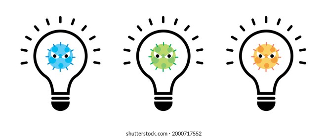 cute light buld with covid virus vector