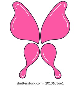 cute light butterfly with pink wings, color vector element in flat style with outline