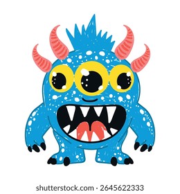 Cute light green monster, hand-drawn with a felt-tip pen, vector