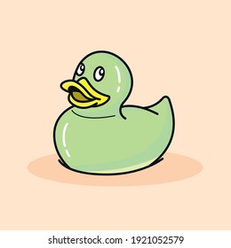 cute light green rubber duck on peachy background, vector illustration