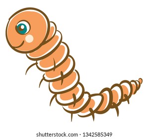 Cute light orange happy worm vector illustration on white background 