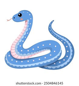 Linda serpiente púrpura clara. Reptil sofocante colorido. Símbolo chino del Año Nuevo. Personaje divertido de la serpiente aislado en el fondo blanco. Ilustración vectorial para la tarjeta, etiqueta engomada, calendario.