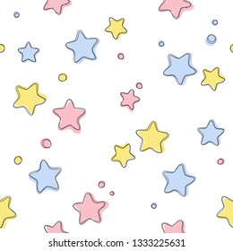 Cute light stars seamless pattern. Sweet dreams background. Vector illustration for xmas wallpaper, wrap, fabric, textile, cloth or package design. Baby shower background or invitation template