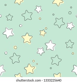 Cute light stars seamless pattern. Sweet dreams background. Vector illustration for xmas wallpaper, wrap, fabric, textile, cloth or package design. Baby shower background or invitation template