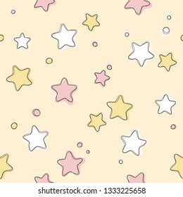 Cute light stars seamless pattern. Sweet dreams background. Vector illustration for xmas wallpaper, wrap, fabric, textile, cloth or package design. Baby shower background or invitation template