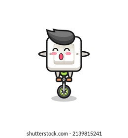 The cute light switch character is riding a circus bike , cute style design for t shirt, sticker, logo element