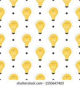cute lightbulb smile seamless pattern background, concept of idea, business vector illustration. bulb sign symbol pattern.
