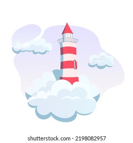 Cute lighthouse in clouds, landscape, dreamy, fabulous. 
