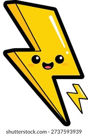 Cute Lightning Bolt Character Icon for Energy-Themed Kids' Branding, Sticker Packs and Educational Apps Vector Illustration