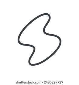 Cute lightning bolt icon. Hand drawn monochrome illustration of a lightning sign isolated on a white background. Kawaii sticker. Vector 10 EPS.
