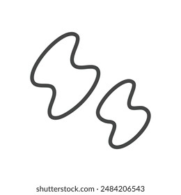 Lindo icono de relámpagos. Ilustración monocroma dibujada a mano de dos pequeños signos de rayos aislados sobre un fondo blanco. Etiqueta Kawaii. Vector 10 EPS.