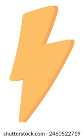 Cute lightning in flat design. Bright zigzag symbol of thunderstorm. Vector illustration isolated.