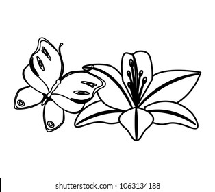 cute lily flowers and butterfly decoration